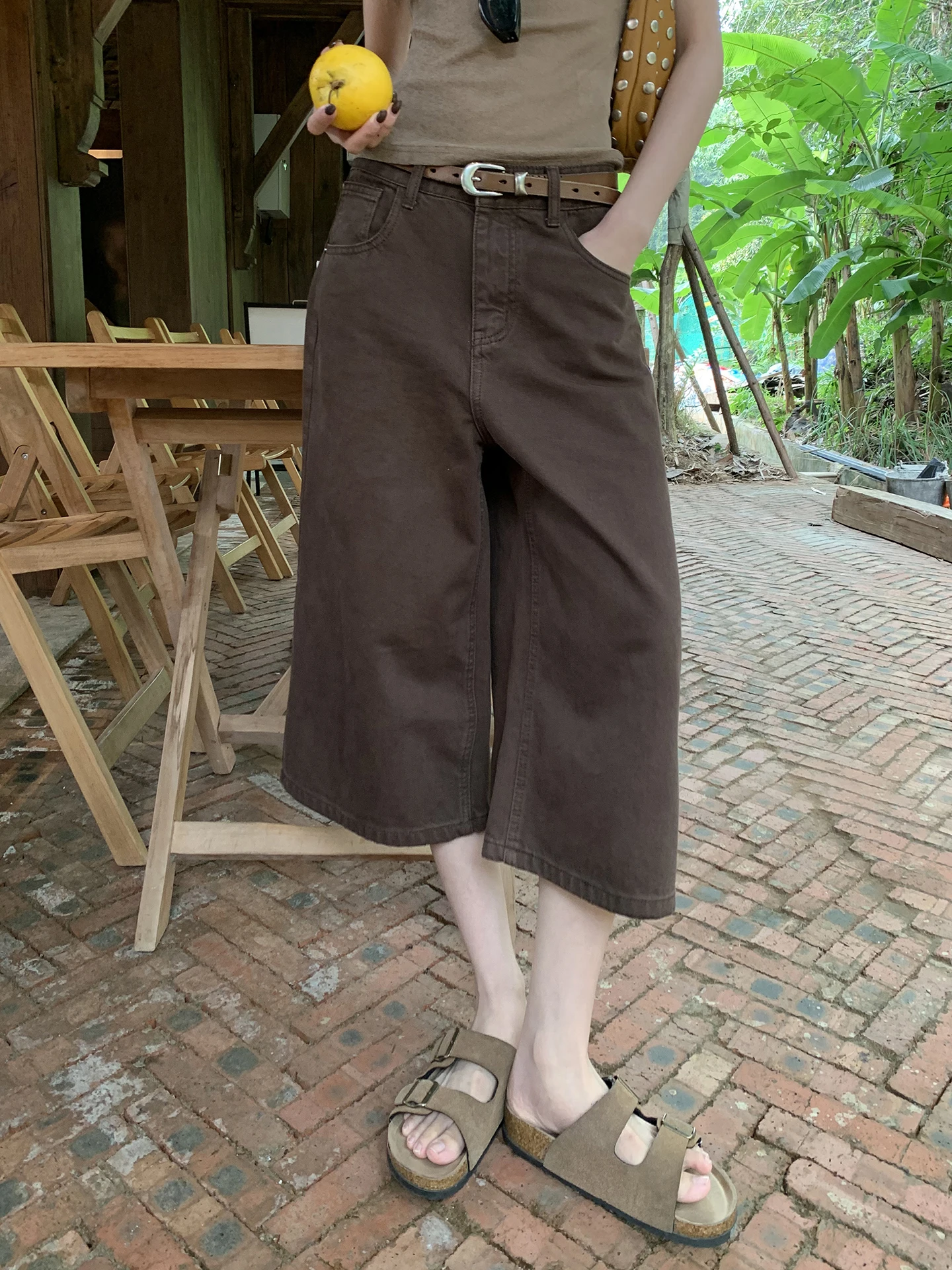 

Spring New Sle Pure Cotton Women's Jeans Coffee Color Seven-Foot Small Size Match All Cotton Denim Pants Commute Sle