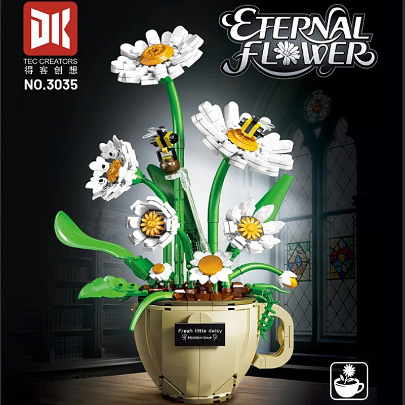 

Blooming Flower Daisy in Mug Building Block Set Relaxing Creative Coffee Cup Plants Brick Model Gift Idea Toys For Kids Adults