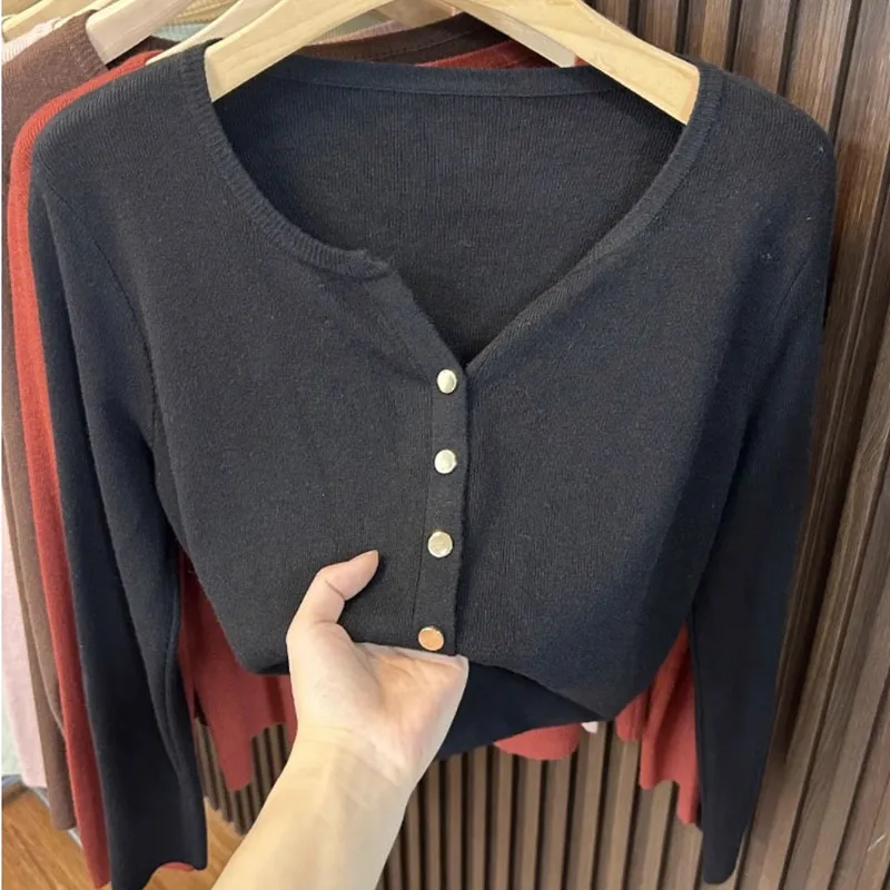Sweter damski dziergany, kardigan, nowy, długi rękaw, okrągły dekolt, biały sweter dziergany, kardigan damski, topy, odzież dziergana, swetry damskie Q1022