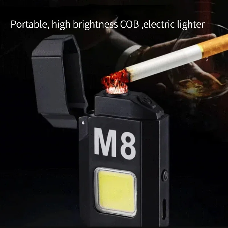 Hot M8/X6 COB Flashlight Windproof Double Arc Lighter Mini Portable Work Light USB Rechargeable Flameless Lighter Gift for Men