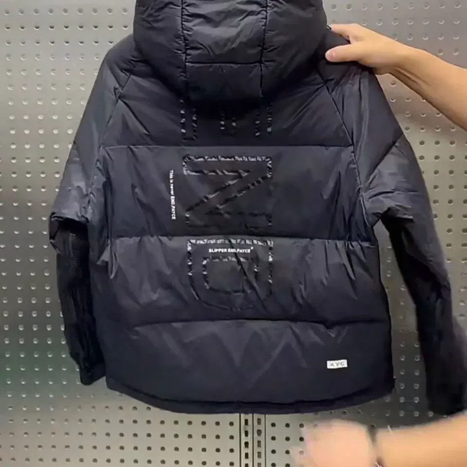 Nova moda grande bolso acolchoado jaqueta na moda masculina com capuz ferramentas engrossar casaco térmico casal versátil jaqueta casual