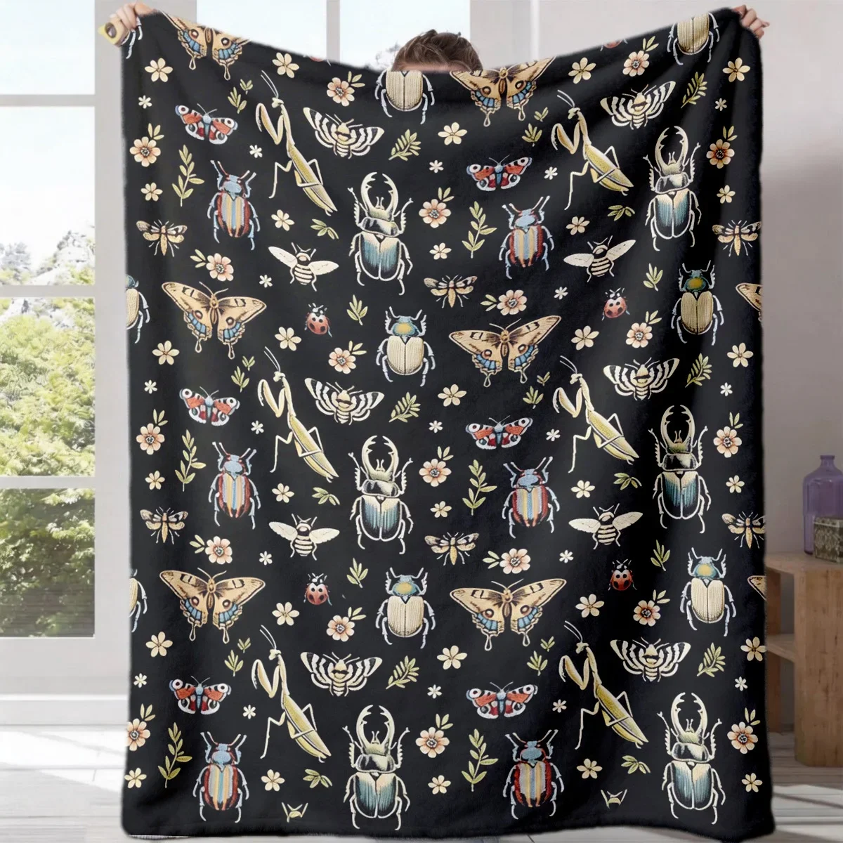 Cute Insect Pattern Throw Blanket for Couch Bedroom Nursery Boho Chic Decor Cozy Gift
