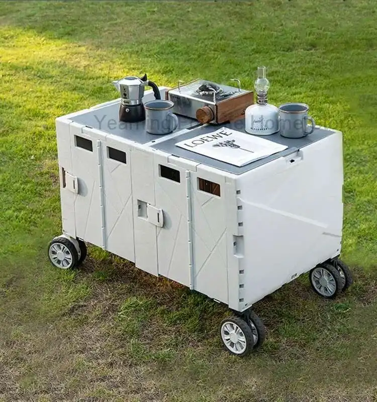 

Camping Trolley Outdoor Foldable Picnic Table Board Storage Box Camping Truck Trolley Trailer Camping Small Trolley Stalls New