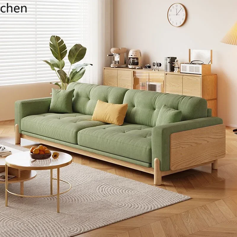 

PYH Cream Cloud Fabric Sofa Straight Row Living Room Solid Wood Removable Washable Down Sofa