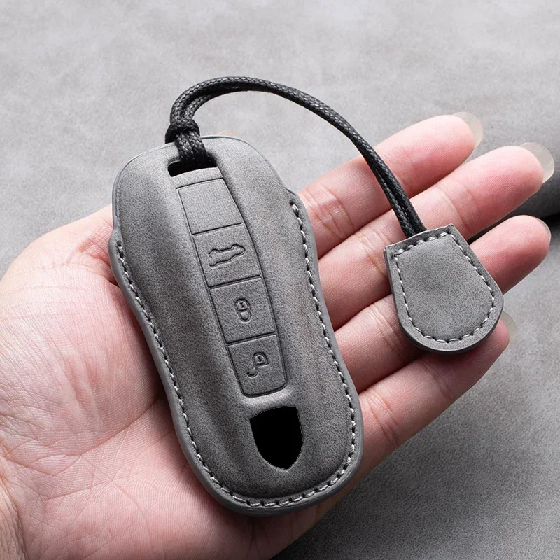 Porte-clés de voiture en cuir, coque de protection, porte-clés, Porsche, Panamera, Spyder, Carrera, Macan, Cayman, Broderie, 911, 970, 981, 991