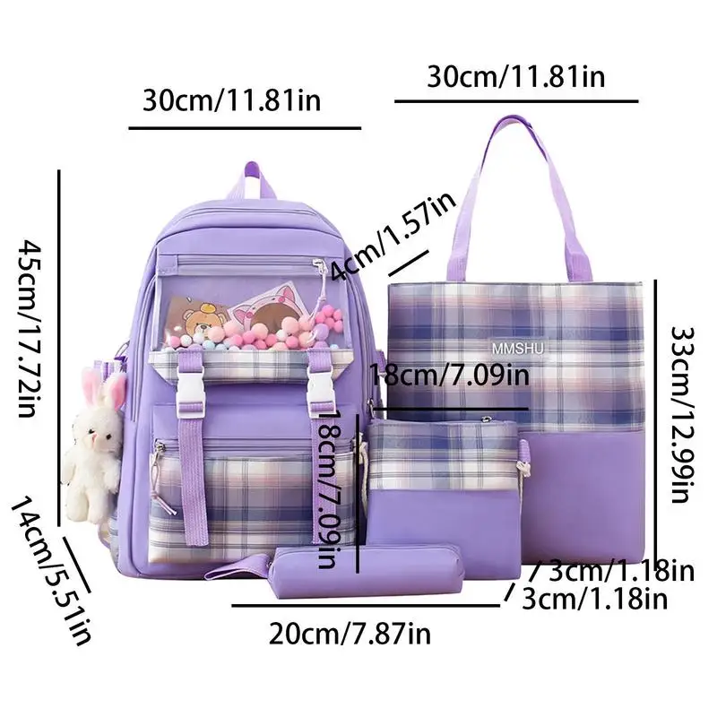 Cute School Backpack Girls Set School Backpack For Kids Pencil Case Tote Bag Schoolbag Backpack With Rabbit Pendant Student Back