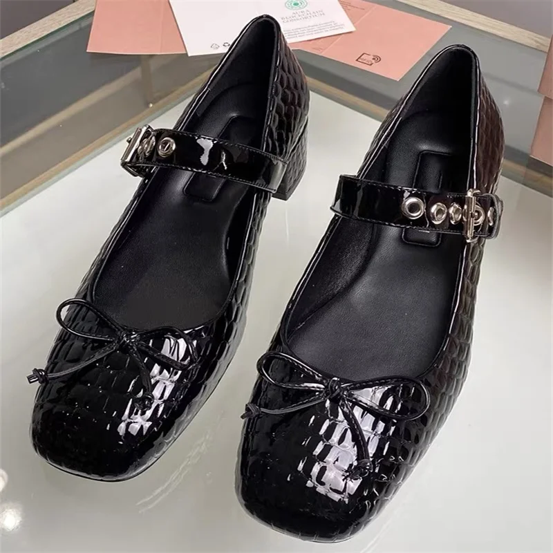 

2024 new spring and summer bow single women's French retro Mary Jane shallow mouth has always been with thick heels