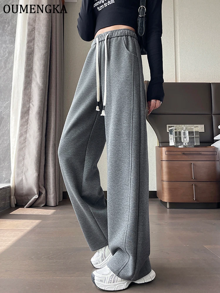 Autumn Women's Gray Sports Pants with Elastic Cotton Jogging Vintage Classic Winter with Velvet Sweatpants for Women Trousers