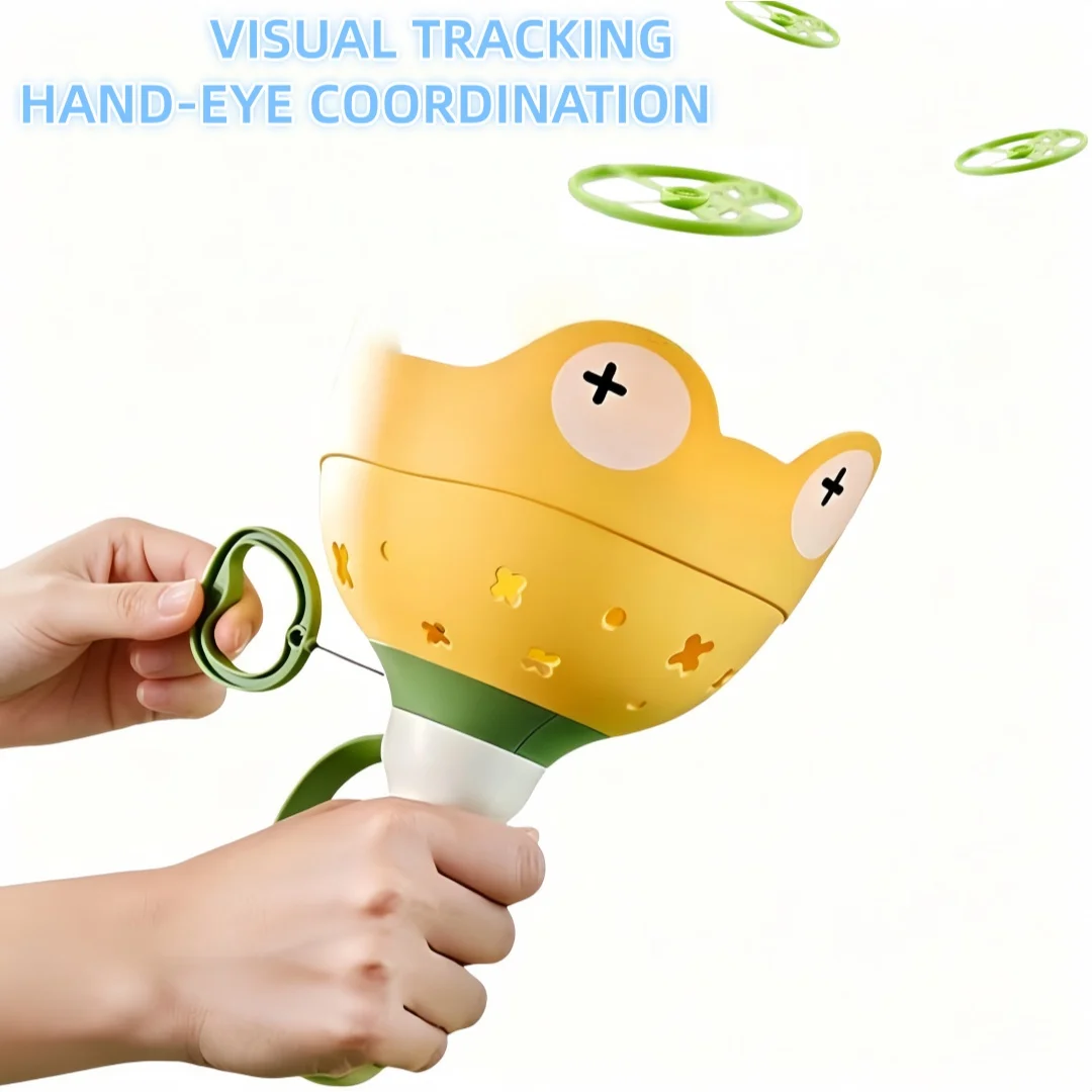 Lanceur de soucoupe volante à cordon, jouet de plein air, jeu de lancer interactif, cadeau sportif pour garçons et filles