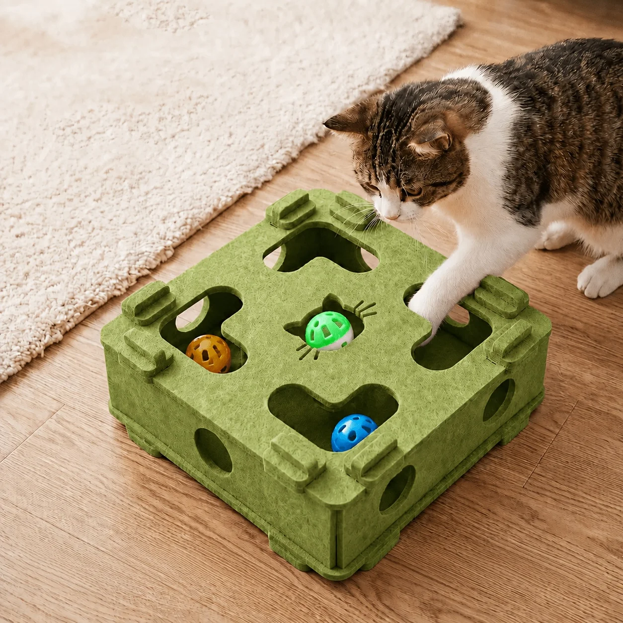 Interaktives Filz-Katzenlabyrinth-Spielzeug mit Glocke und Ball, Anti-Biss- und Anti-Kratz-Design, Zufällige Farbe, Haustier-Spielzubehör