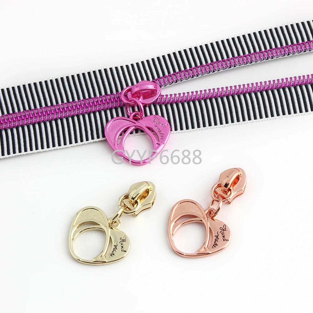 10-50-100PCS Handmade Hollow Heart-Shape 5# Nylon Zipper Puller Slider For Zip Tapes Pockets Purse Bags Shoulder Accessories