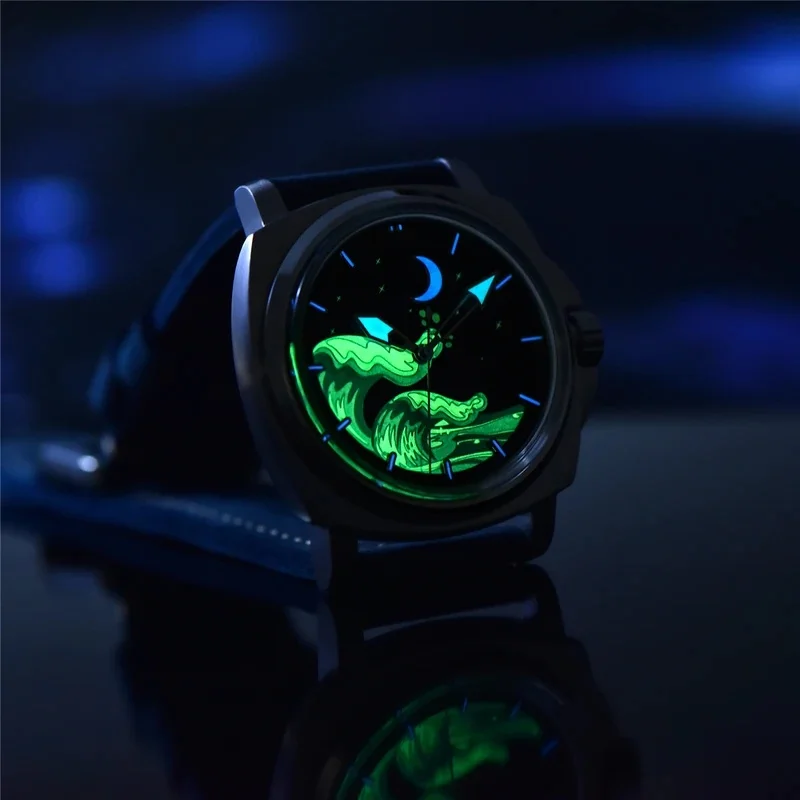 PAGANI DESIGN PD‑YS014 Men Mechanical Wristwatch Automatic Movement Sapphire Glass Leather Strap Moon Wave Dial Sport Watch Male