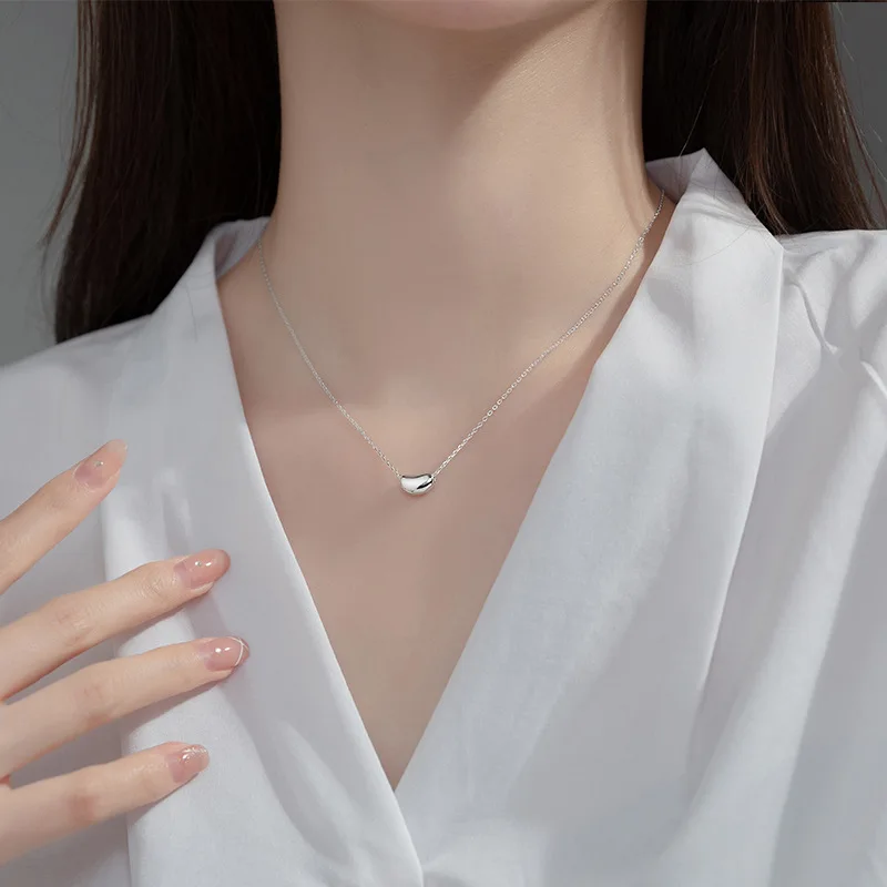 La Monada Women\'s Necklace 925 Silver Chains Woman On Neck Silver Small Beans Pendant Jewelry For Women Necklace Silver Girl