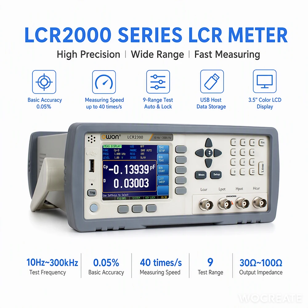 ‌OWON LCR2000 Series Precision LCR Meter, 10Hz-300kHz Frequency High-Speed, Multi-Function Test Instrument‌, SMD Test Tool