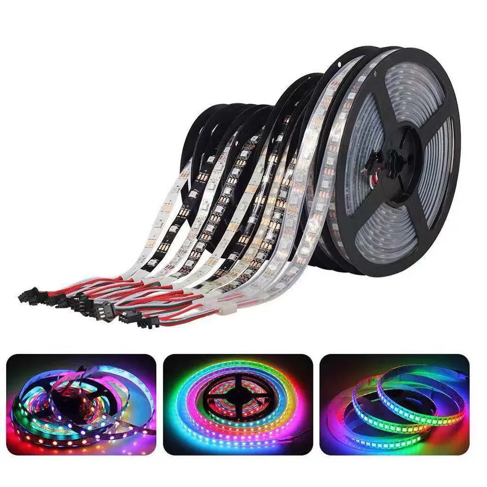 WS2812B Led Strip Light Individually Addressable LED Strip RGB 5050SMD Flexible Dream Color IP30/IP65/IP67 Black /White PCB DC5V