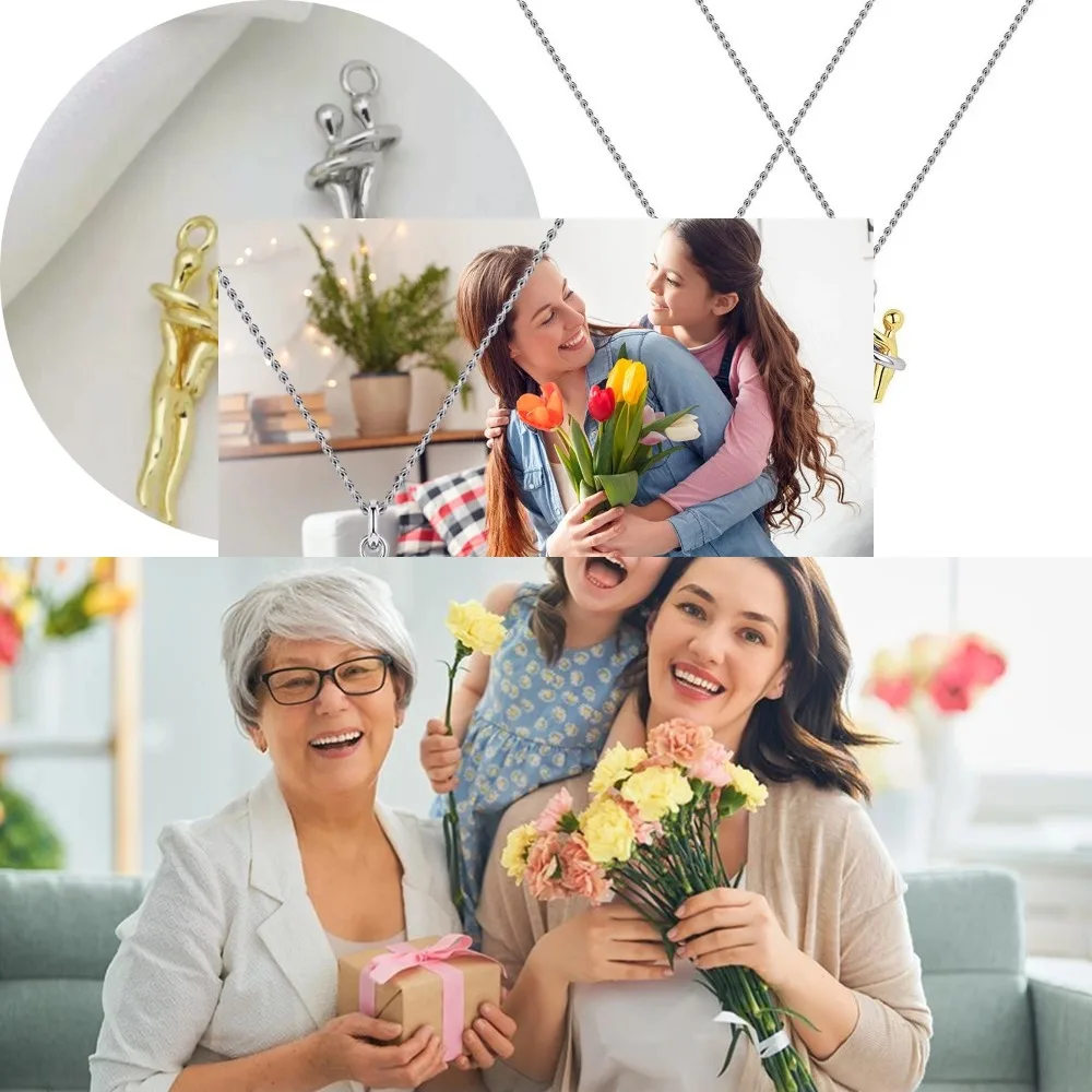 Creative Mother Child Hug Pendant Necklace Stainless Steel Embrace Necklace Charm Jewelry For Anniversary Gifts for Mother & Kid