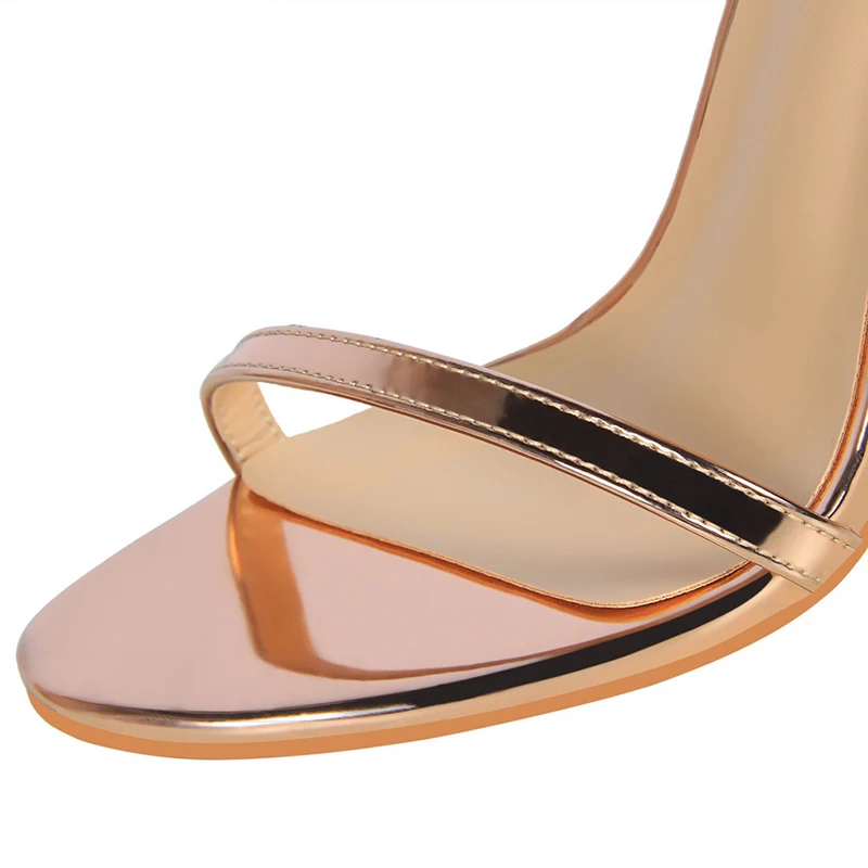 2023 Brand Women 8cm 11cm High Heels Strap Sandals Lady Roman Shiny Gold Fetish Stiletto Stripper Heels Gladiators Party Shoes