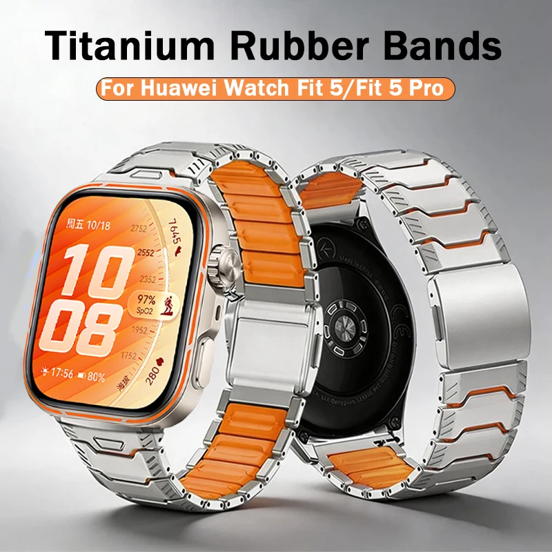 huawei-watch-fit-5-watch-fit-5-pro用チタンシリコン磁気バンド、huawei-watch-fit-5-pro-fit-5用メタルストラップ、fit-5用ウォッチバンド