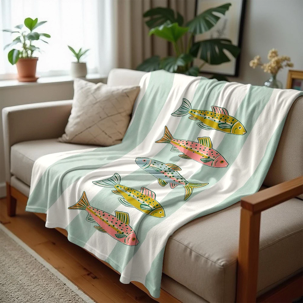 Striped Trout Fish Lightweight Microfiber Soft Christmas Fleece Blanket Warm Cozy Throw for Bed Sofa Office Travel All Season