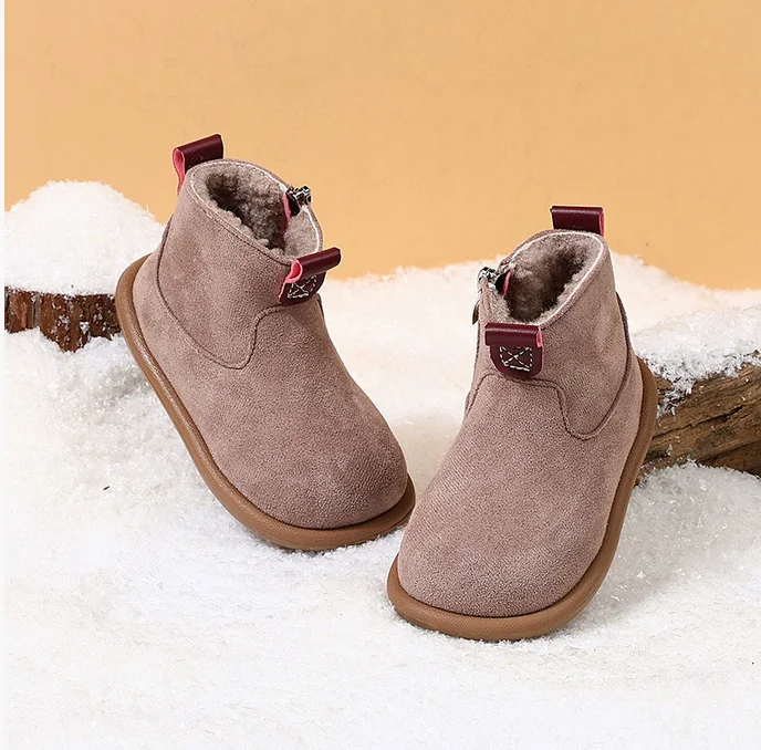 어린이를위한 Nubuck Vamp 부츠 소녀 영국 스타일 겨울 신발 소년을위한 유행 크기 지퍼 스웨이드 키즈 부츠 컴포트