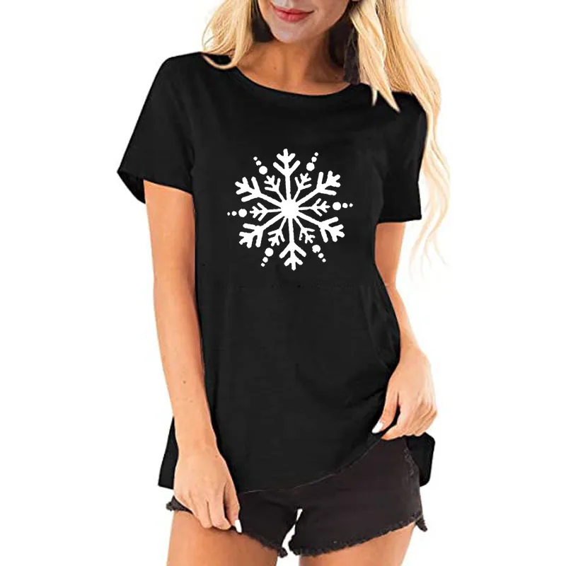 

Christmas Shirts for Women Cute Snowflake Graphic T-Shirt Fashion Short Sleeve Funny Print Saying Tee Humorous Cotton Y2k Top