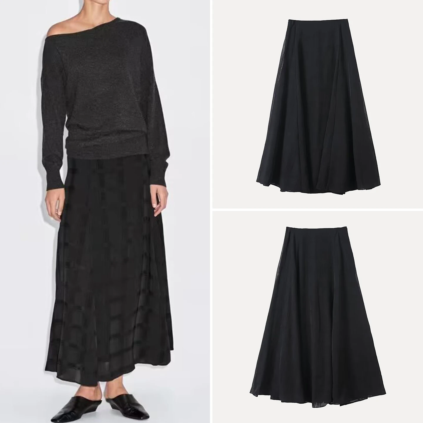 

Новая осенняя юбка Z 2025: милая клетчатая юбка миди с широким драпированным подолом для женщин, удобная, свободного кроя, для повседневной носки