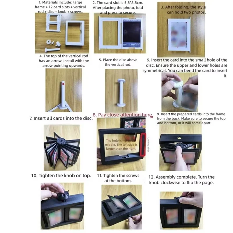 Rotating Page-Turning 12 Pockets 3D Photocard Holder Protective Easy To Install Photo Album Ornaments-A79G