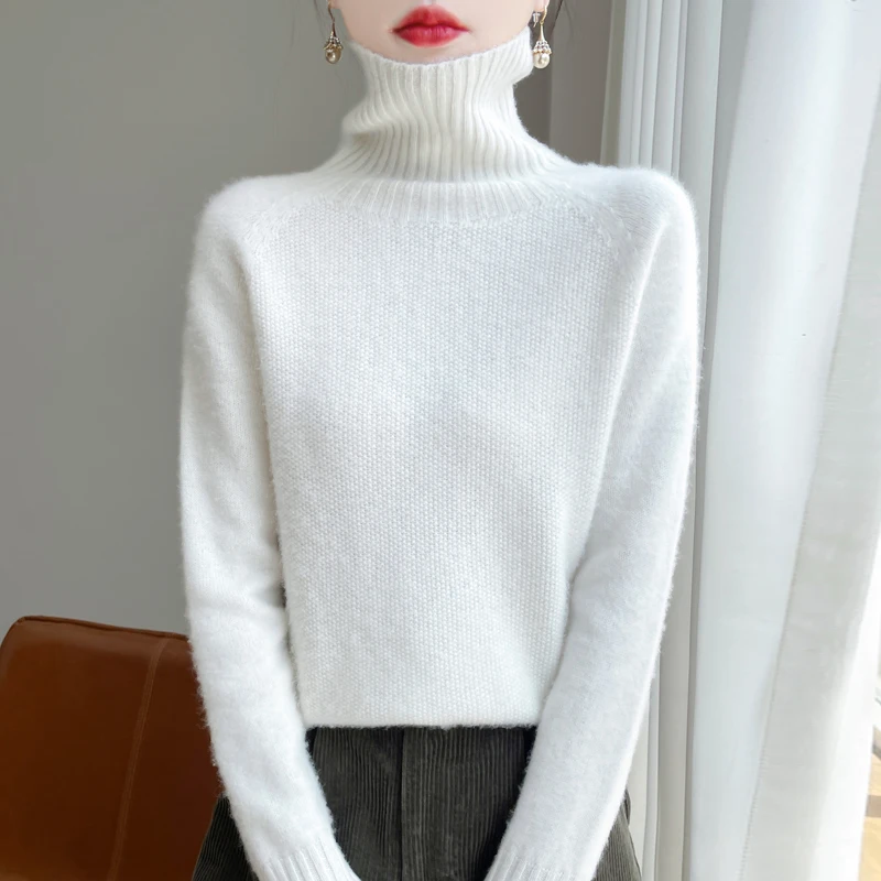 Fashion Autumn Winter 100% Wool Turtleneck Sweater Women High Street Sweater Solid Color Long Sleeve Top Knit Female Pullover