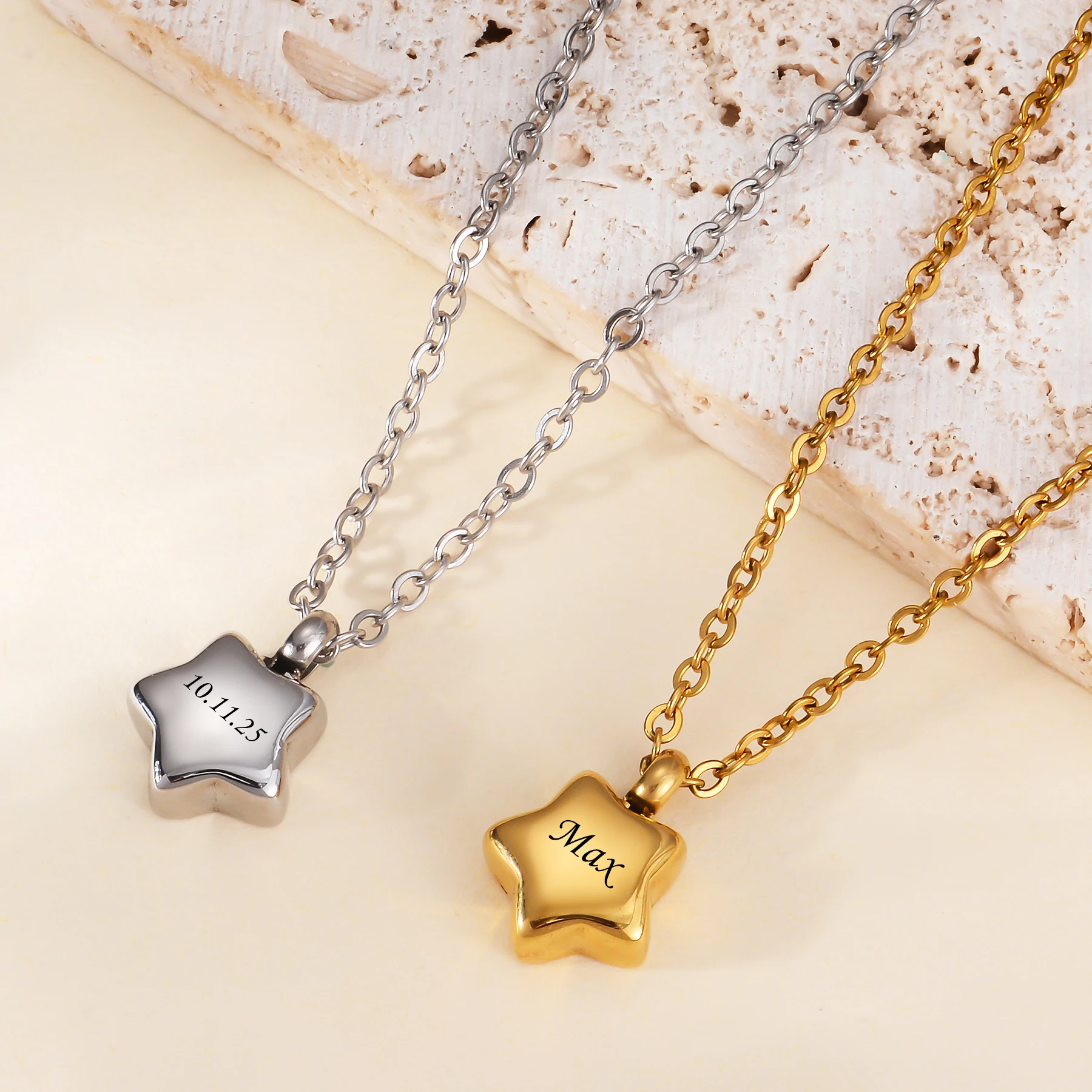 Star Shape Urn Necklace for Pet/Human Ashes Stainless Steel Cremation Keepsake Jewelry Customize Name Date Memorial Gifts