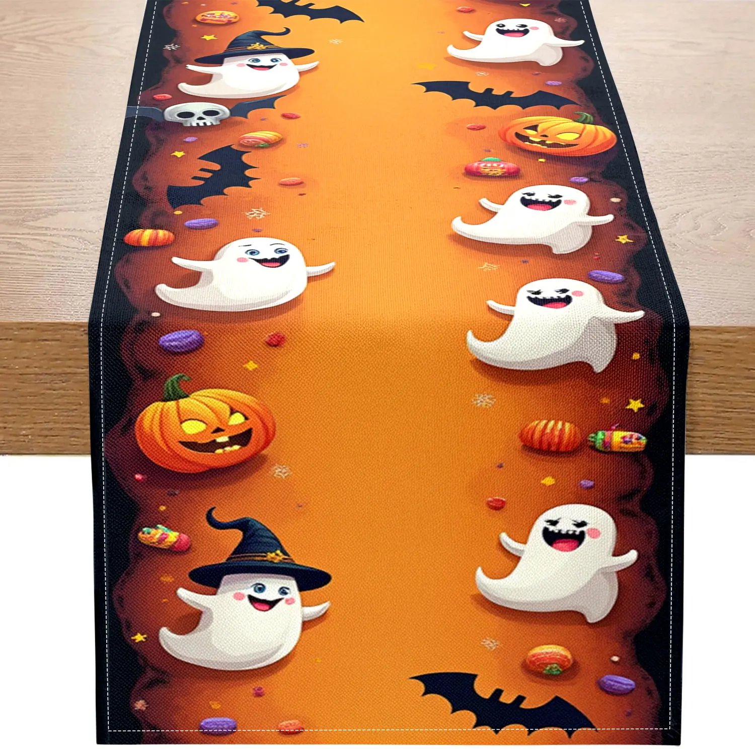 

1 Piece Halloween-Themed Table Runner with Ghost, Pumpkin and Other Patterns, Suitable for Halloween Parties and Holiday Decorations