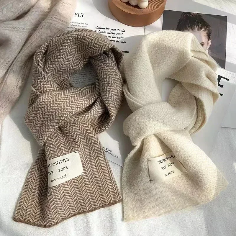 Women's Winter Scarves Comfortable Knitted Scarf Vintage Stripe Pattern Scarves Winter Outdoor Warm Scarves