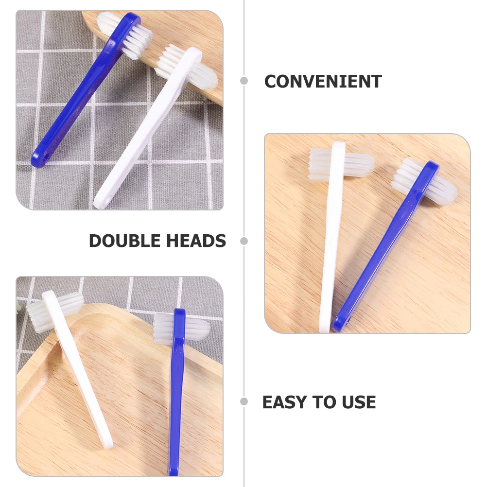 

4 pcs Double Heads Denture Toothbrushes Portable Travel Dental Brushes For Cleaning Teeth And Dentures