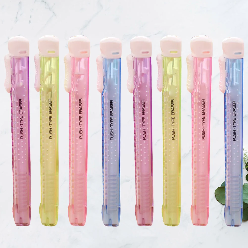 8 Pcs Eraser Pen Easy to Use Hand Press Mechanical Random Color Shape Pencil Writing