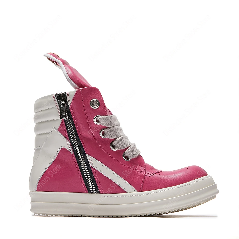 Men Shoes Casual High Top Women Sneakers Brand Quality Red Leather Ankle Boots Ro Geobasket Jumble Lace Up Flat Zip Trainers