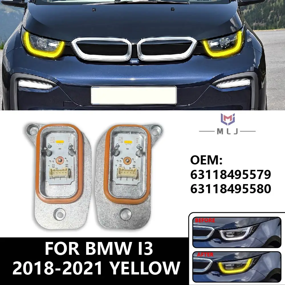 For BMW I3 I01 2018‑2021 Yellow LED DRL Angel Eye Module Headlight Daytime Running Light Source Unit OE 63118495579 63118495580