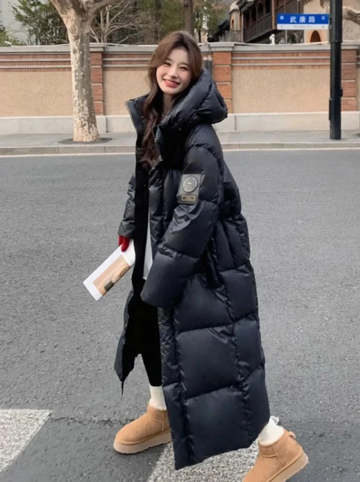 Veste longue bouffante au dessus du genou pour femme, Parka d'hiver épaisse coupe-vent avec fermeture éclair, manteau chaud rembourré en coton noir, nouveau 2026