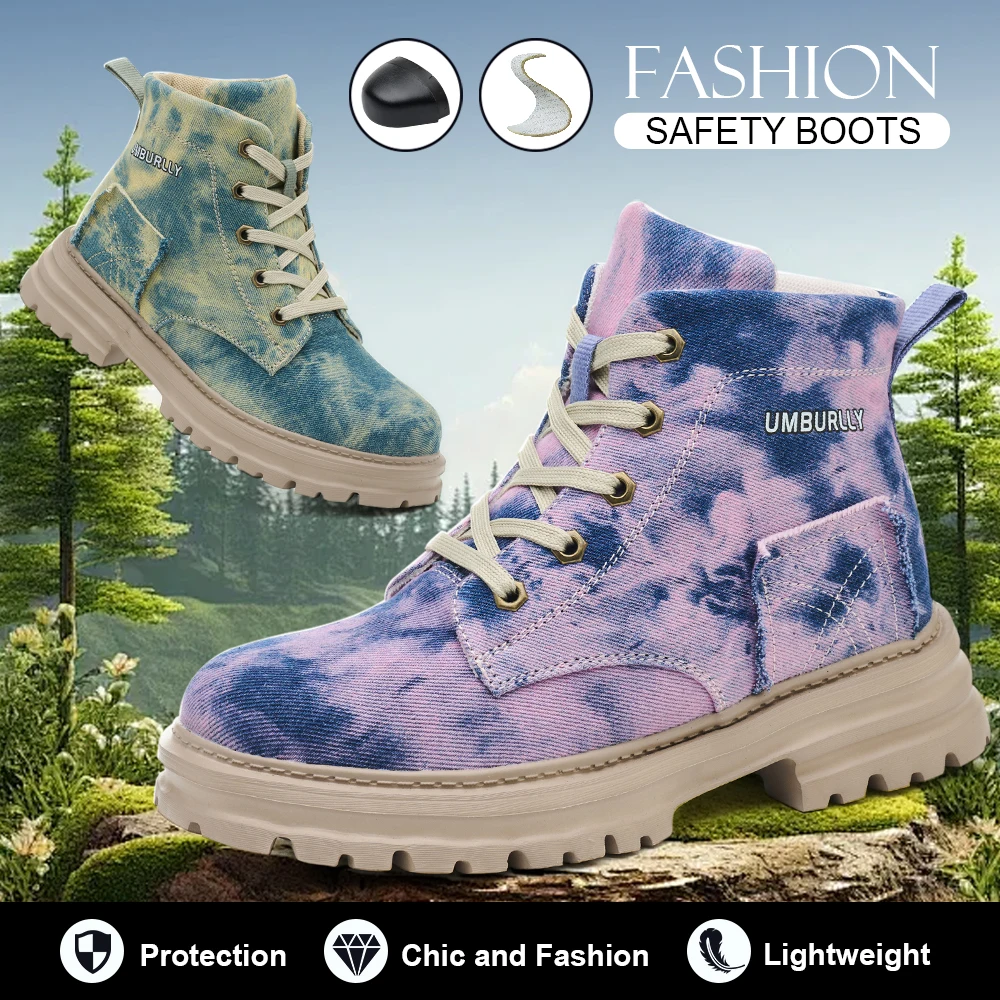 

High-top steel head anti-smash safety shoes fashion breathable shock-absorbing comfortable non-slip work shoes female