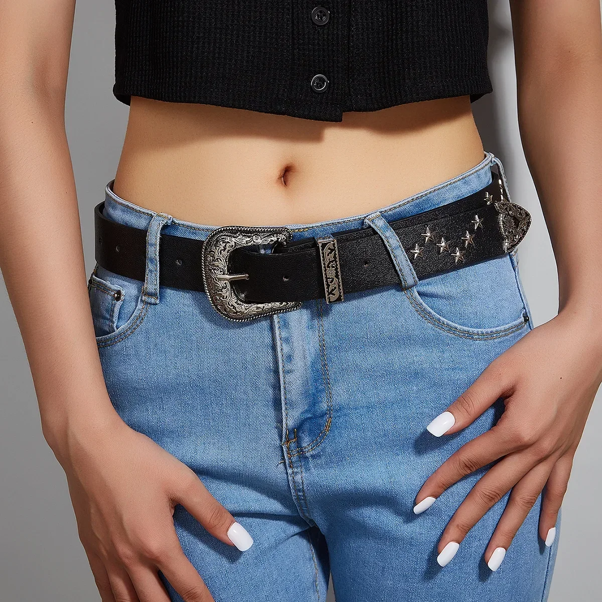 Vintage Star Rivet Belts Y2k Metal Buckle Brand Punk Rock Belt Gothic Pu Waistband Belt Women Men Jeans Pants Decor Accessories