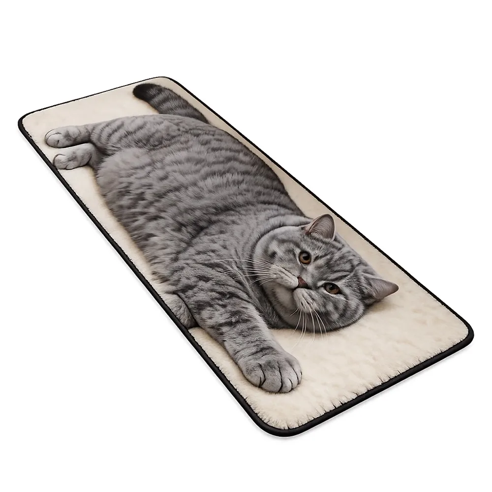 Fashion Crystal Velvet Cat Floor Mat Soft Surface Cartoon Animal Entryway Door Mat Easy Clean Floor Rug Home Decor
