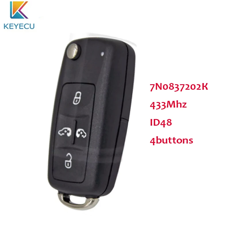 

KEYECU Smart Remote key Fob for VW Sharan Multivan Caravelle Transporter ID48 7N0837202К 4Buttons