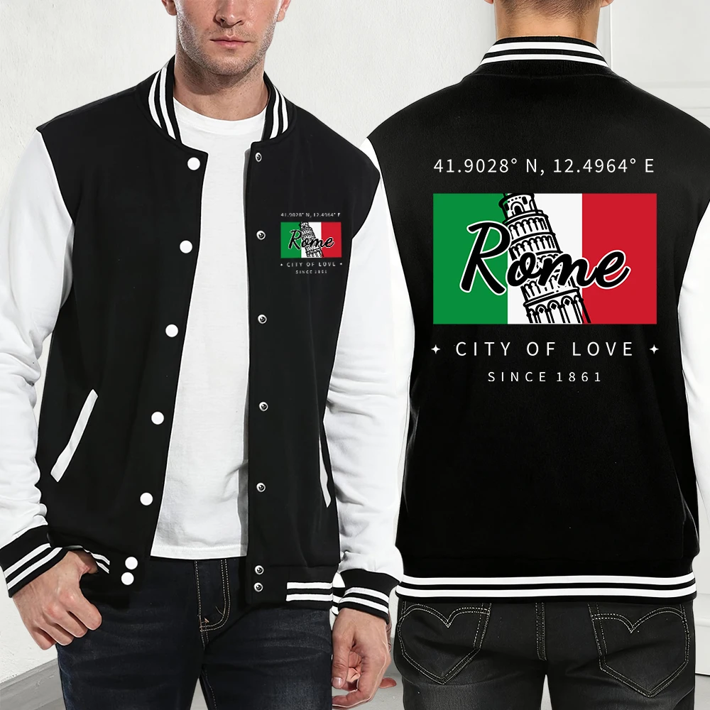 

Rome City Of Love Printing Coats Mens Winter Comfortable Baseball Jersey Basics Pocket Fleece Warm Jackets Loose Casual Clothes