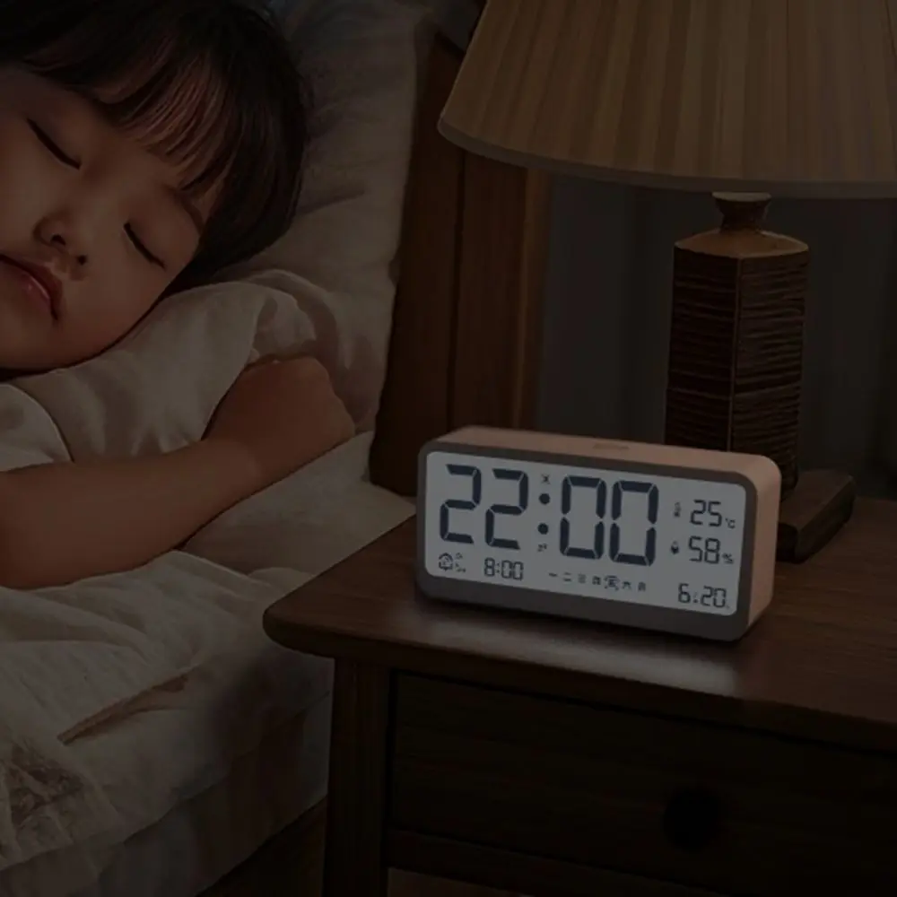 ذكي الإلكترونية منبه رقمي على مدار الساعة سطوع قابل للتعديل مستطيلة عرض التاريخ ساعة الطاولة عدم الانزلاق القاع