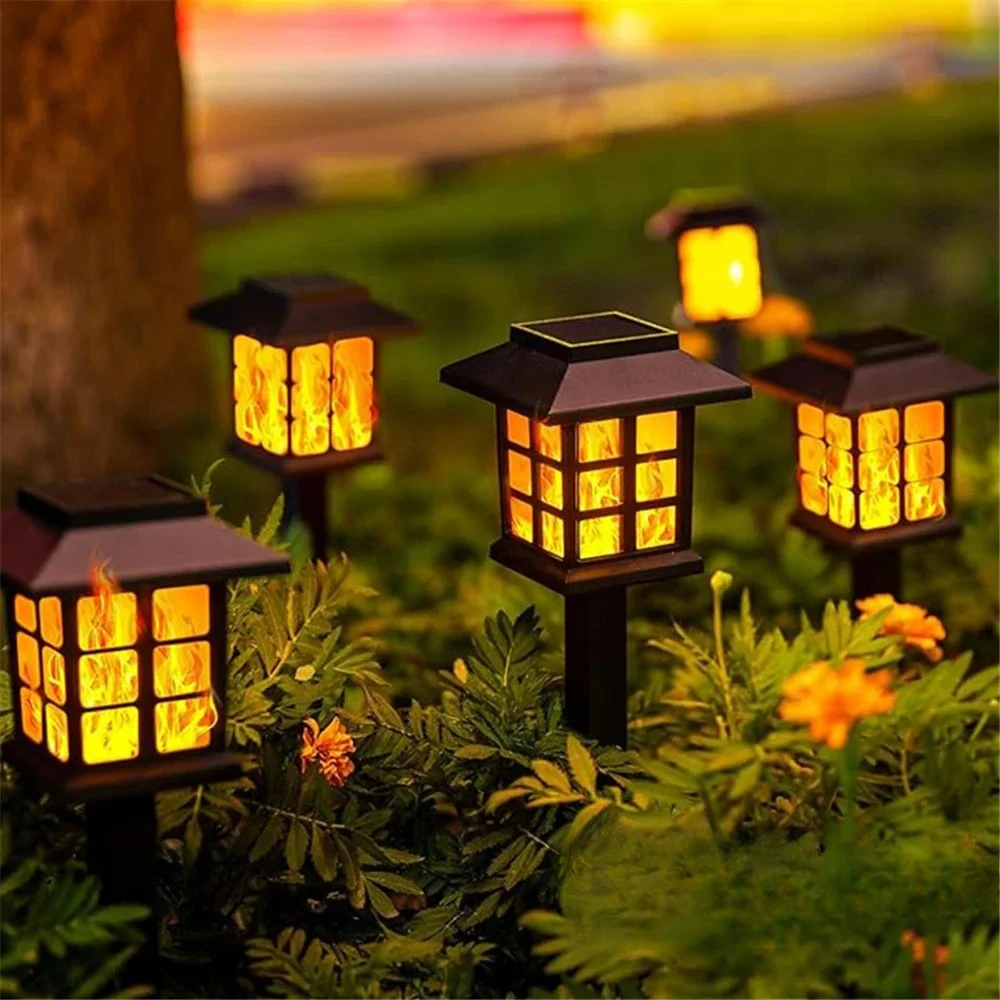 1/2/4pcs 10LEDS Solar Flame Torch Light Flickering Light Waterproof Garden Decoration Outdoor Lawn Path Yard Patio Floor Lamp