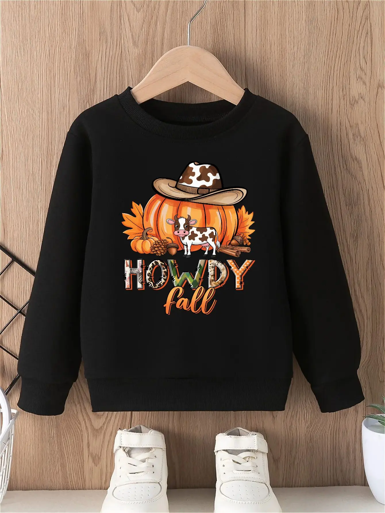 

Осенняя толстовка с круглым вырезом для мальчика Howdy с рисунком тыквы и коровы, уютный и стильный топ с длинными рукавами для осенних приключений