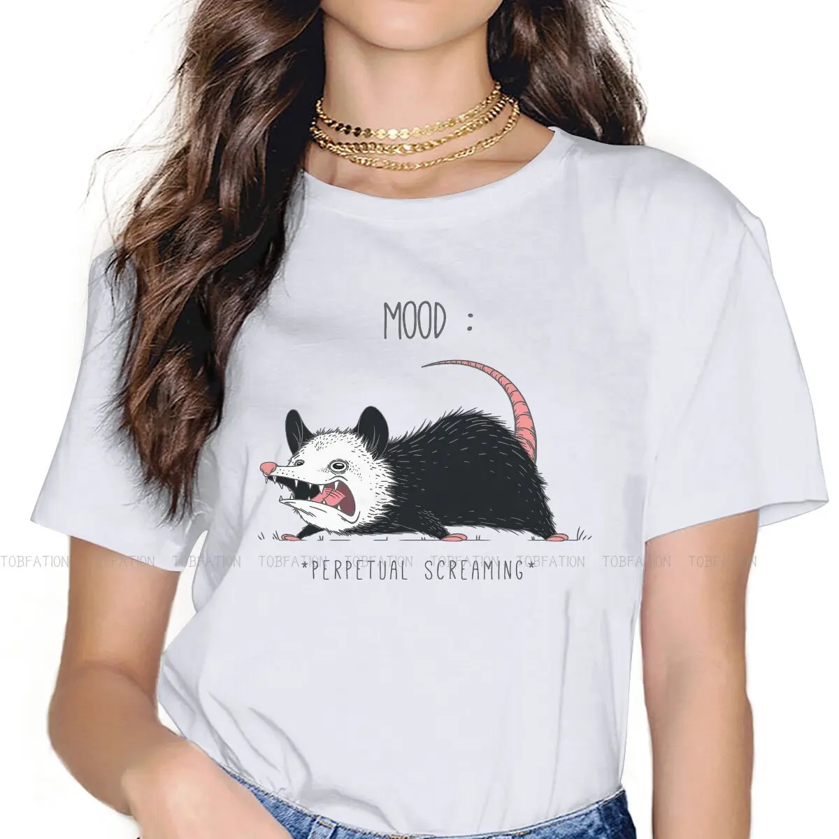 Mood  O Collar TShirt Opossum Mouse Animal Pure Cotton Original T Shirt Woman Individuality Big Sale