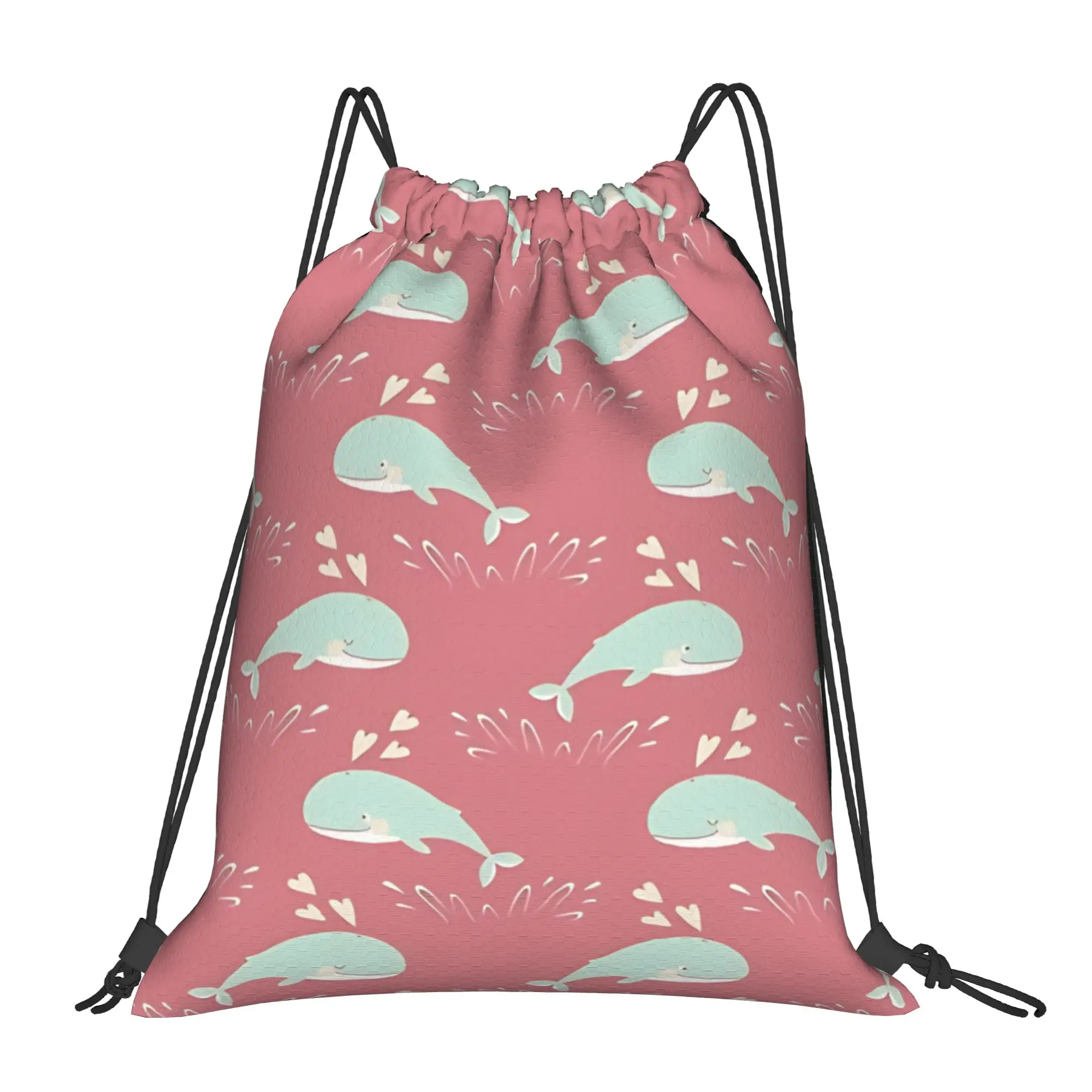 Pink Whales Cute jumping Portable Sports Riding Gym Drawstring Storage Sporty Backpacks