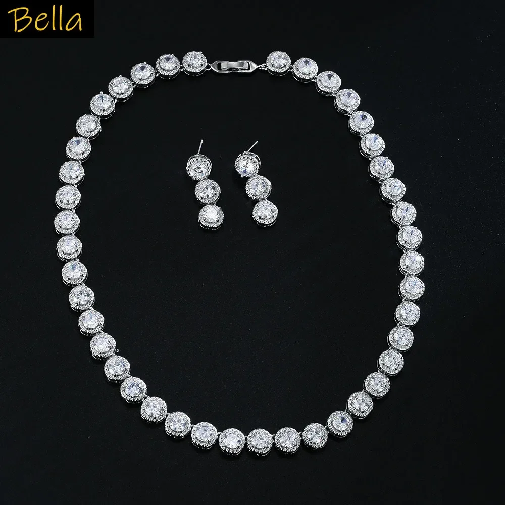 

Wedding Bride Jewelry Sets 2pcs Earrings Necklace Simplicity White Round Shiny Zircon Dinner Party Anniversary Gift Jewelry