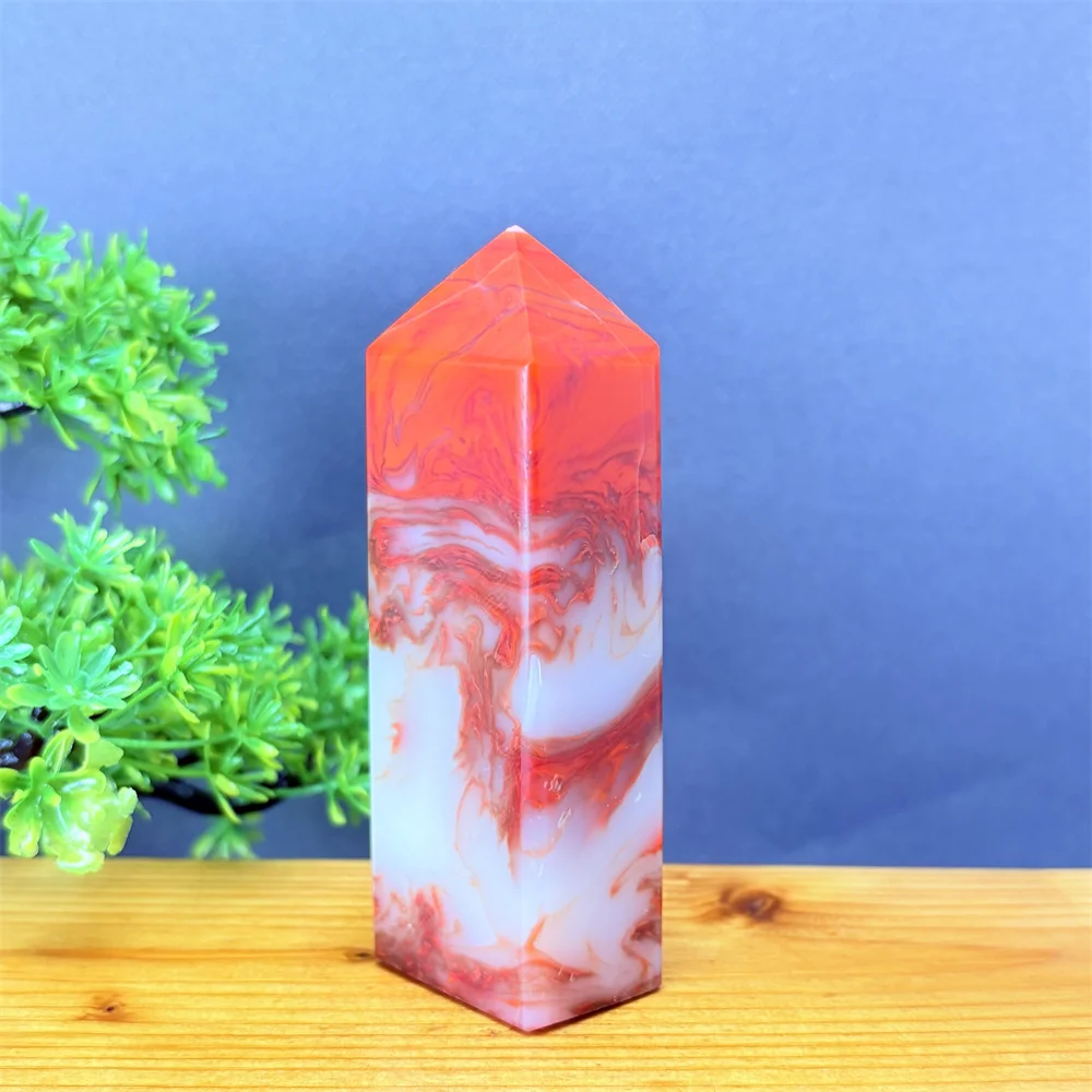 Natural Chicken Blood Agate Crystal Tower Marbled White And Orange Crystal Point Solid Home Decorative Piece