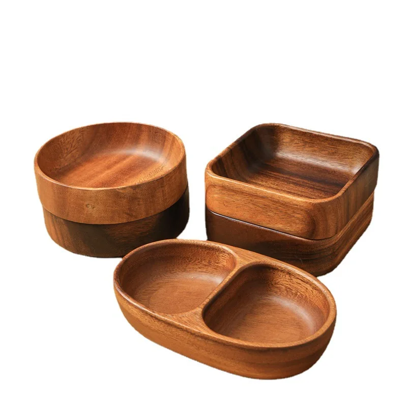 

Acacia Wood Solid Wood Dried Fruit Snack Plate Small Vegetable PlateTea and Snack Plate Salad Bowl Children's Divided Meal Plate