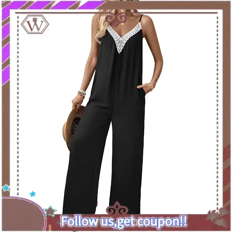 

A95D-Women Summer Casual Sleeveless Spaghetti Strap Boho Wide Leg Jumpsuits Rompers Dressy 2025
